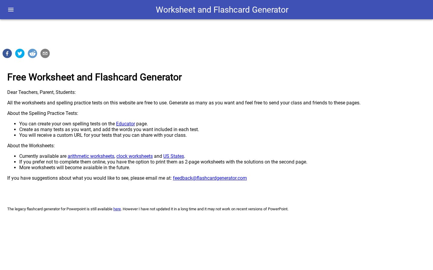 Flashcard Generator Homepage