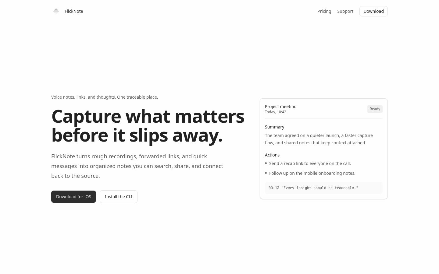 FlickNote - AI Voice Assistant Homepage