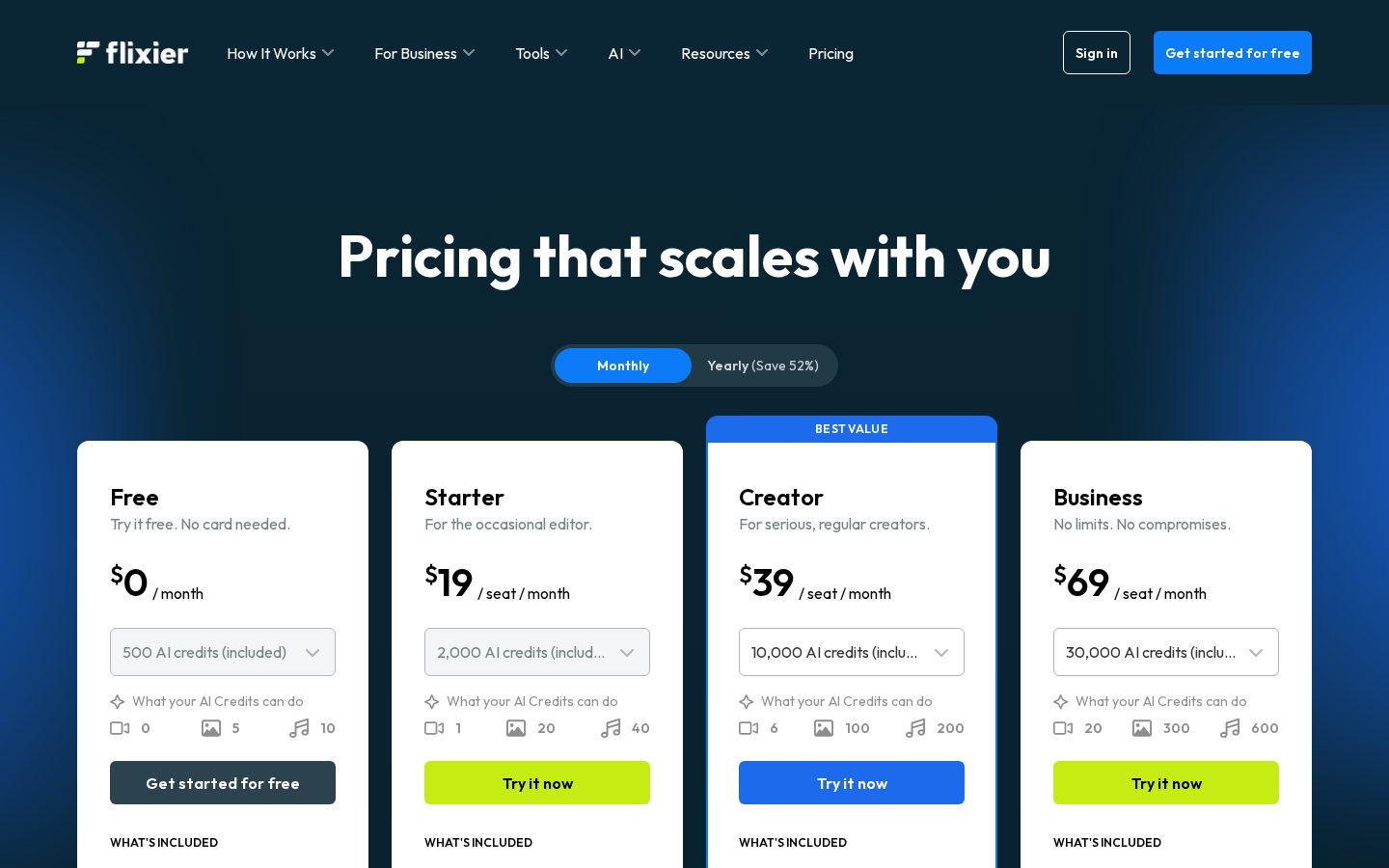 Flixier Edit by Transcript Pricing