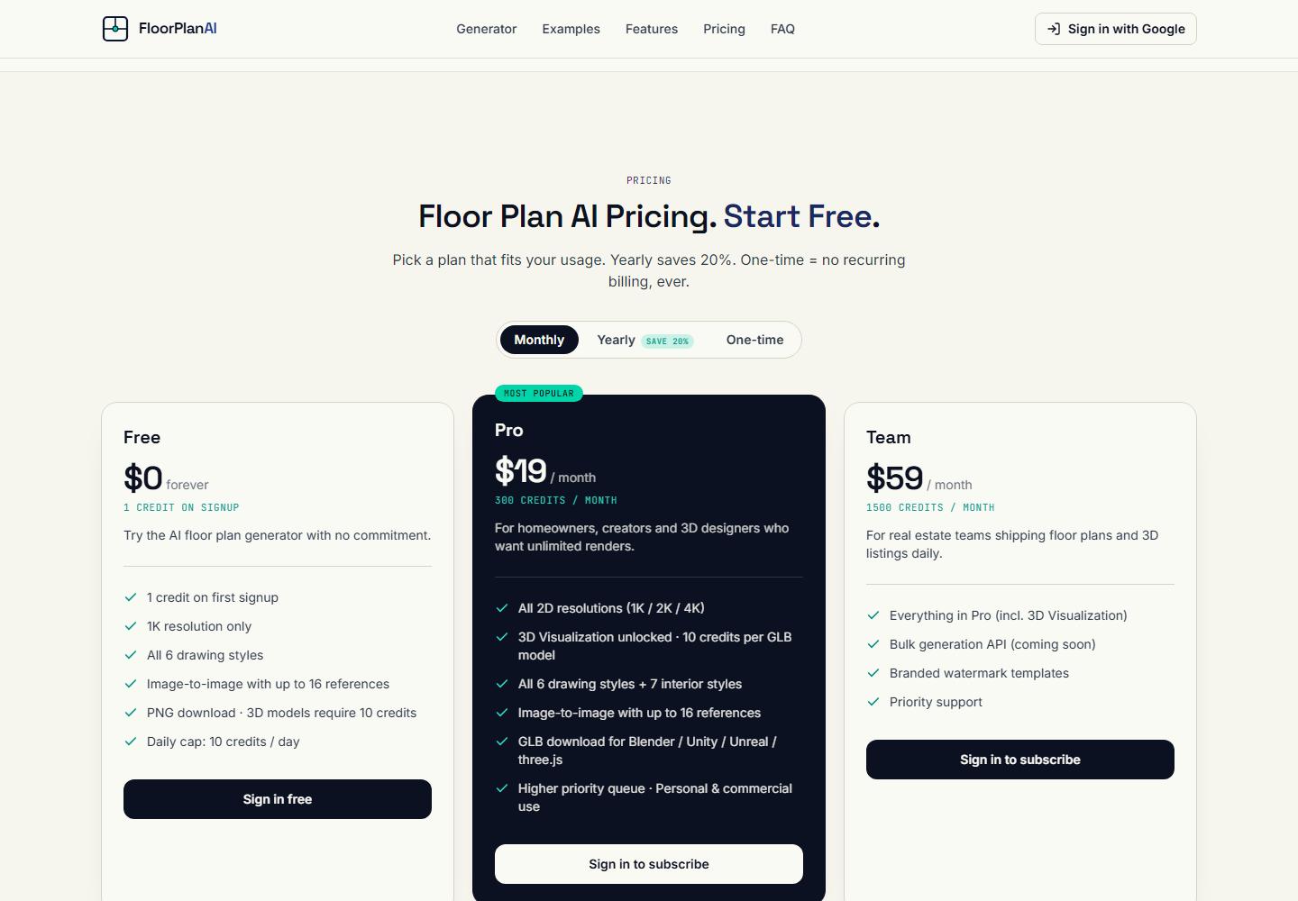 Floor Plan AI Generator pricing