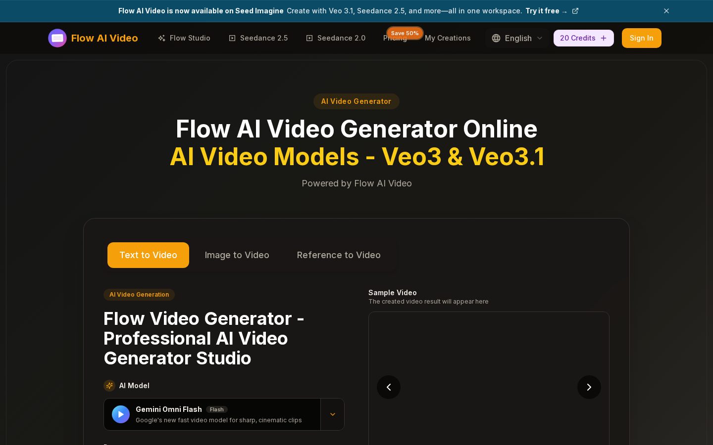 Flow AI Video Generator Homepage
