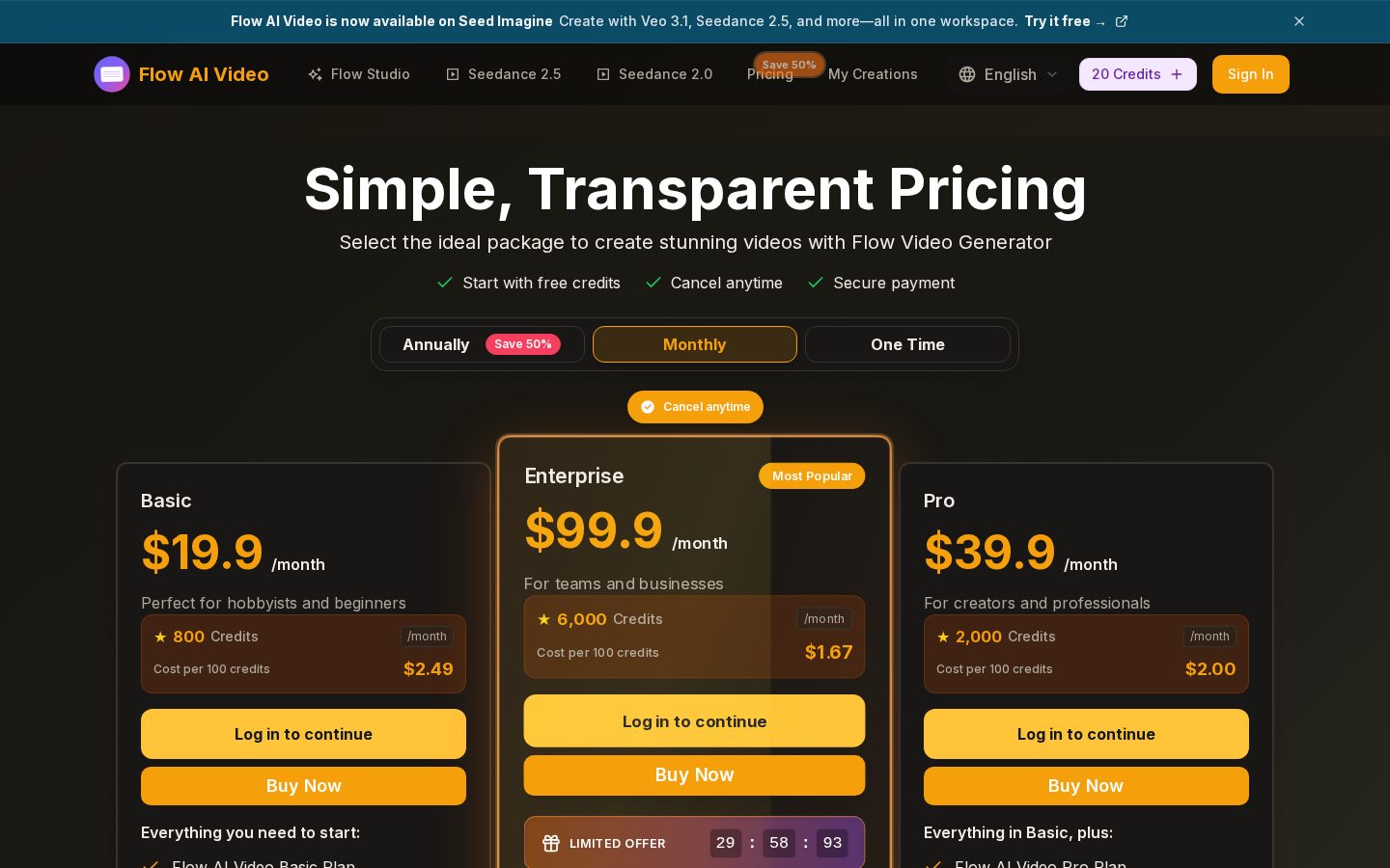 Flow AI Video Generator Pricing