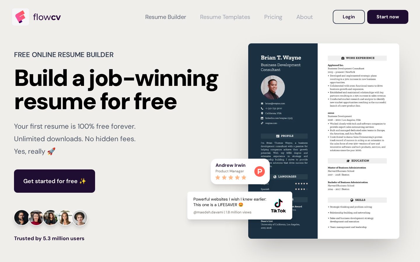 FlowCV Homepage