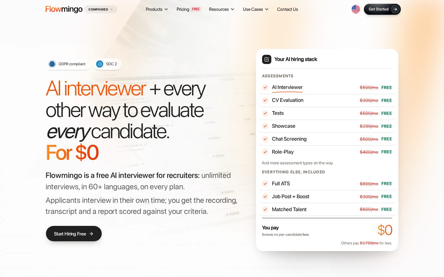Flowmingo, AI Interviewer Homepage