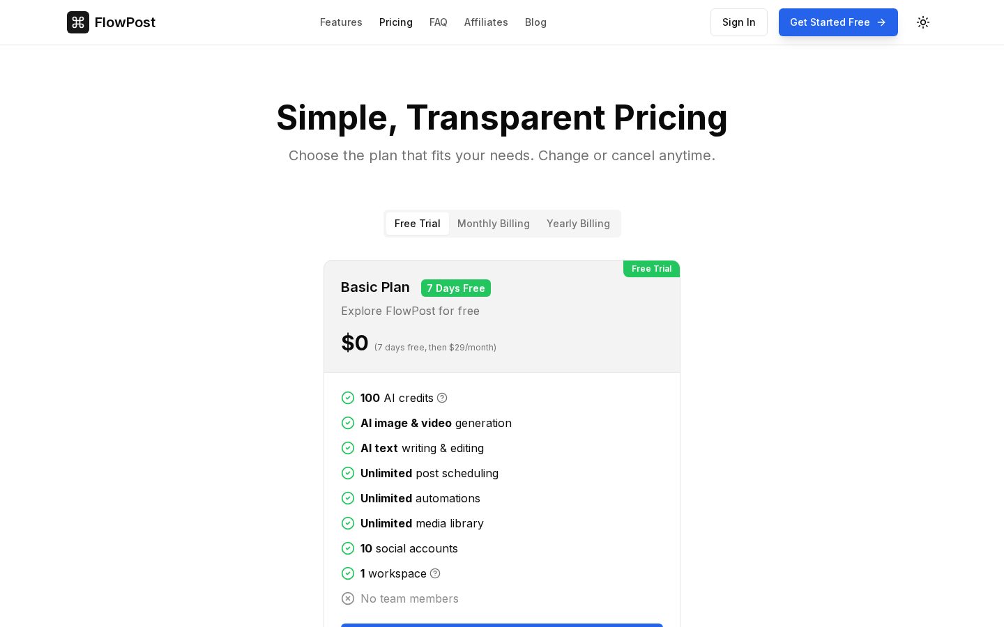 FlowPost Pricing