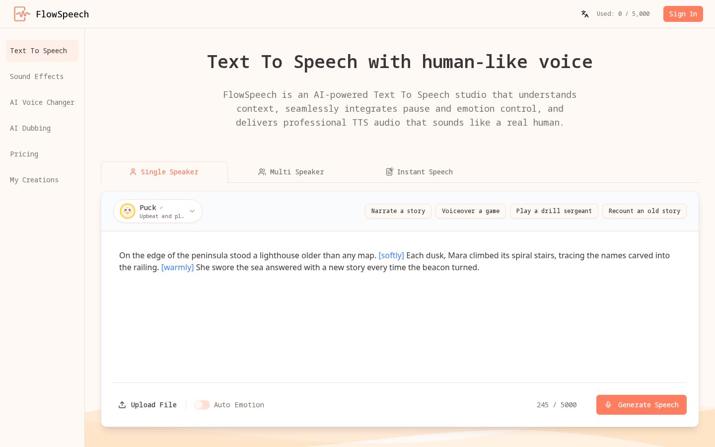 FlowSpeech Homepage