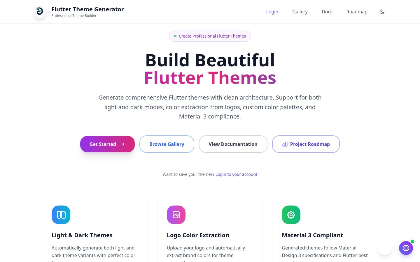 Flutter Theme Generator Homepage