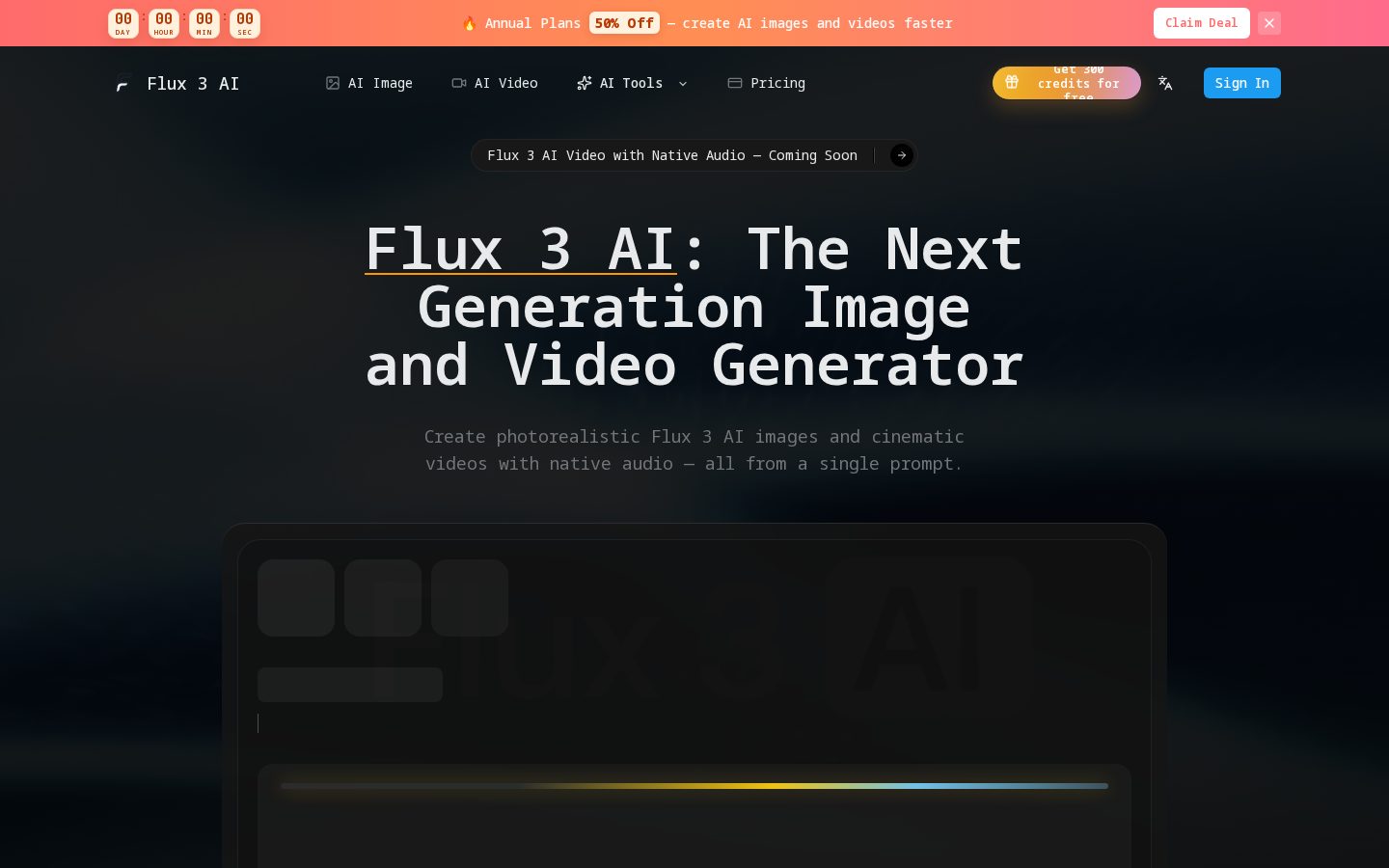 Flux 3 AI Image Video Generator Homepage