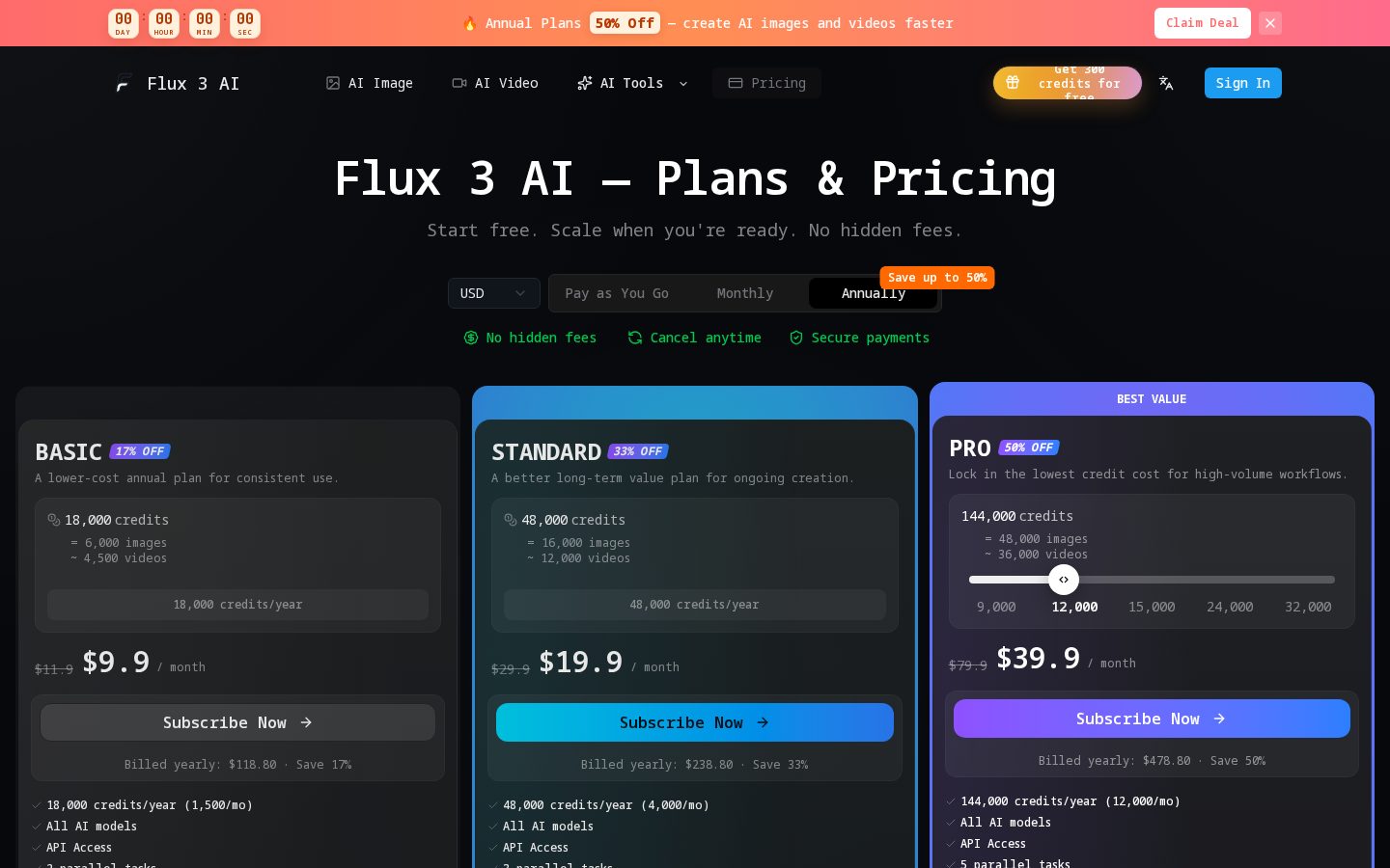 Flux 3 AI Image Video Generator Pricing