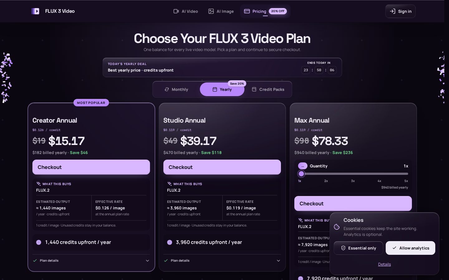 FLUX 3 Video Generator Pricing