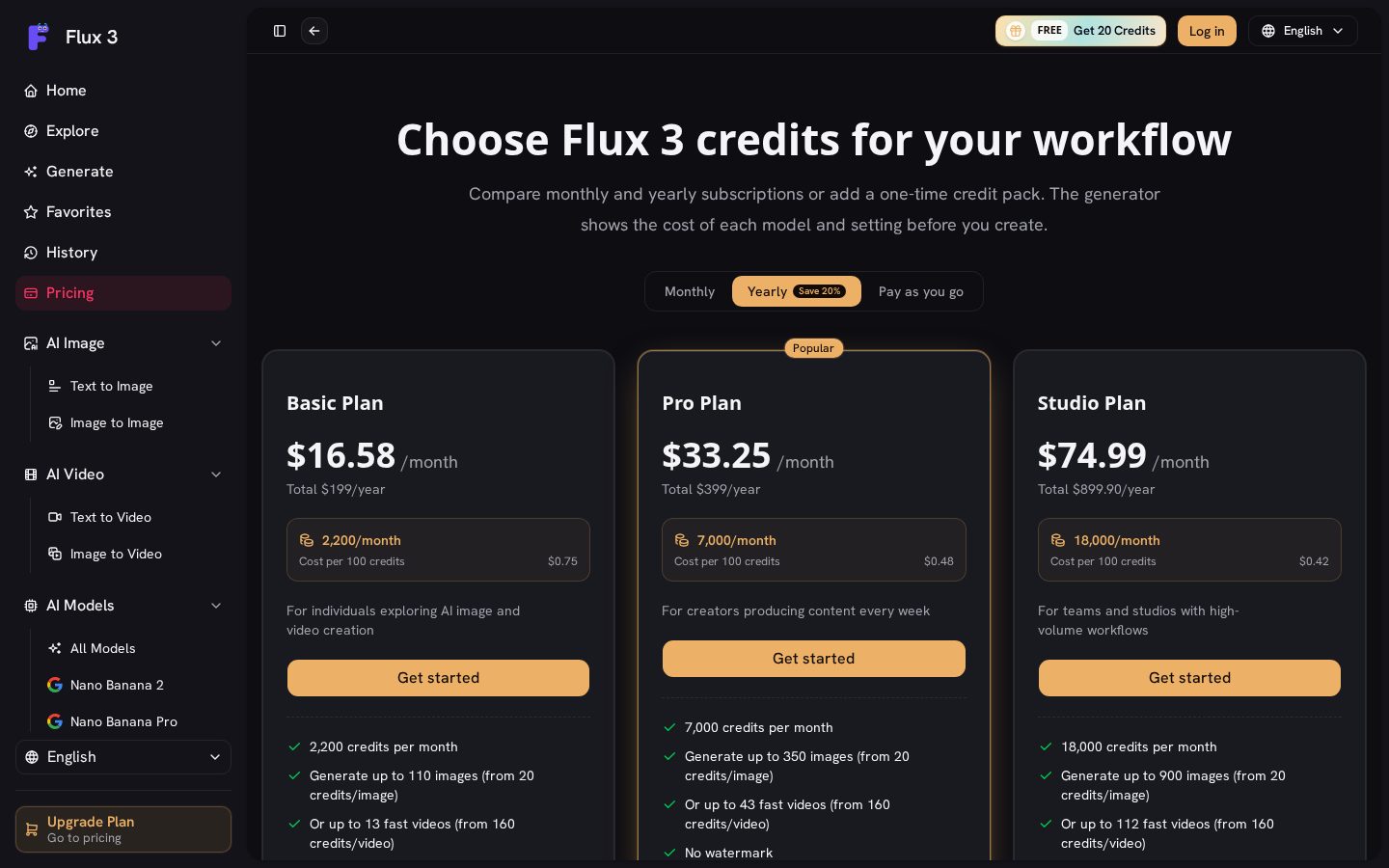 Flux 3 video Pricing