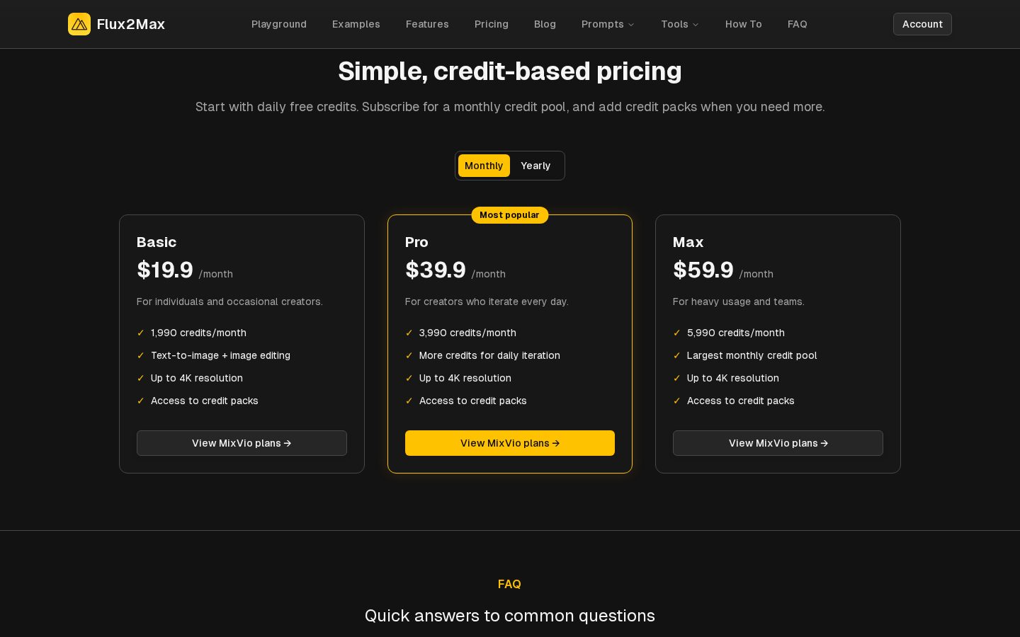 Flux2Max Image Generator & Editor Pricing