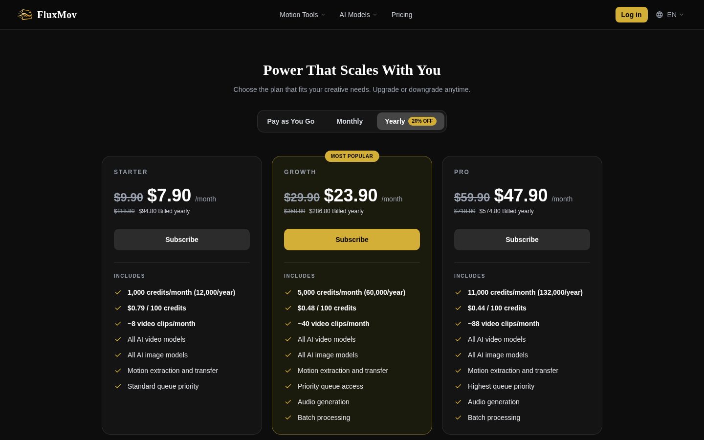 FluxMov Pricing