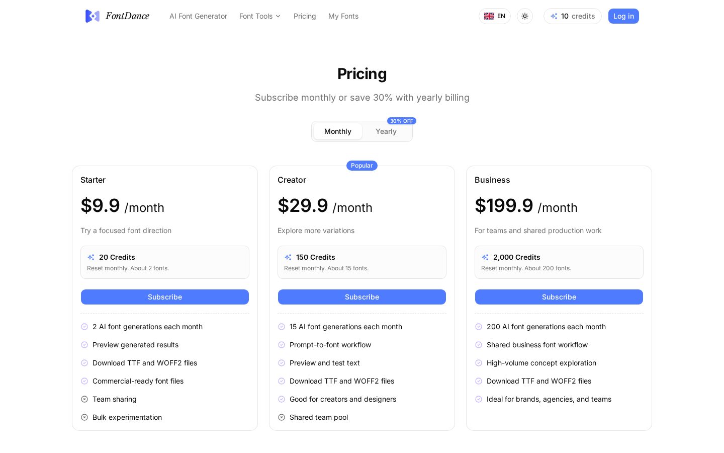 FontDance Pricing