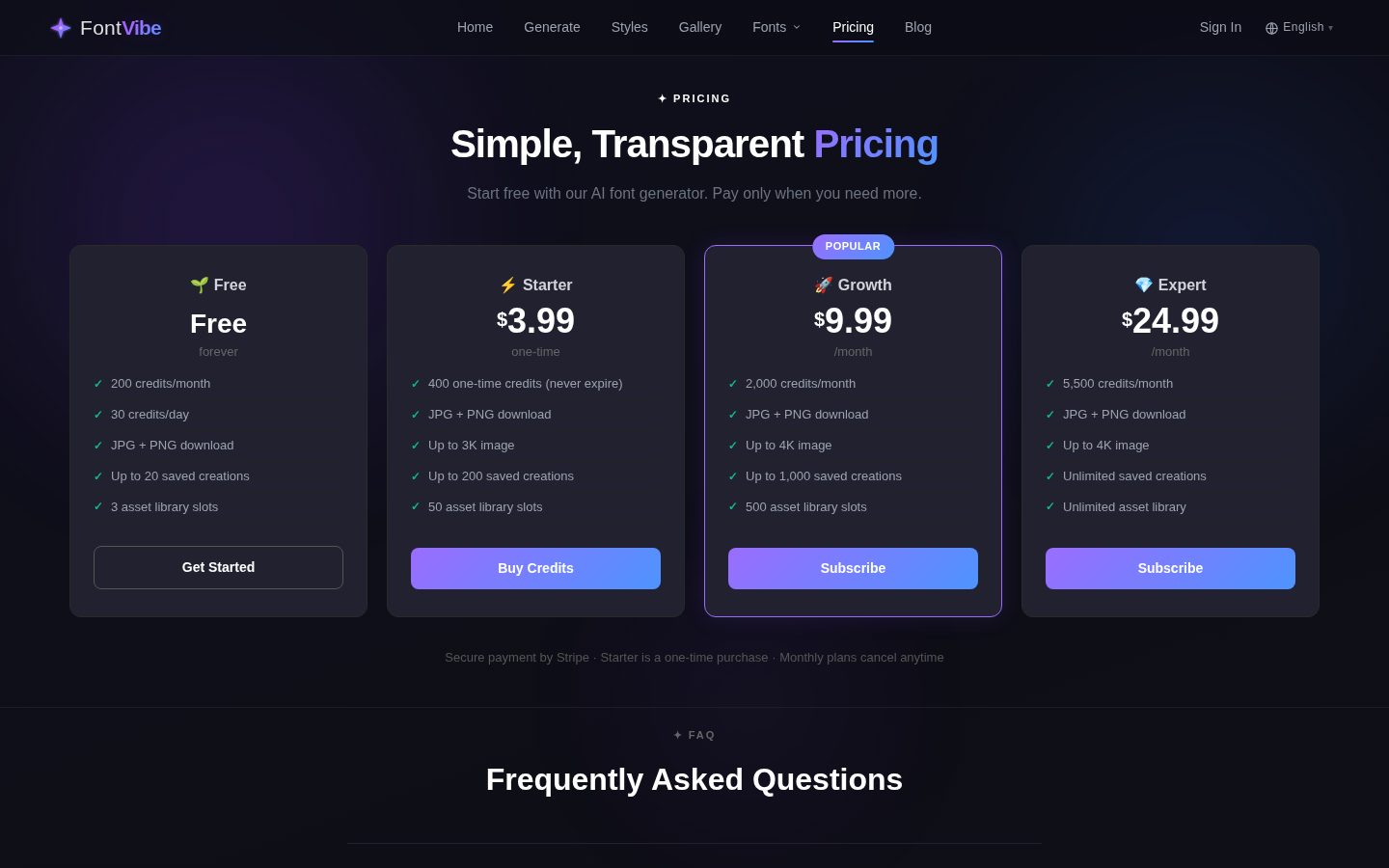 FontVibe Pricing