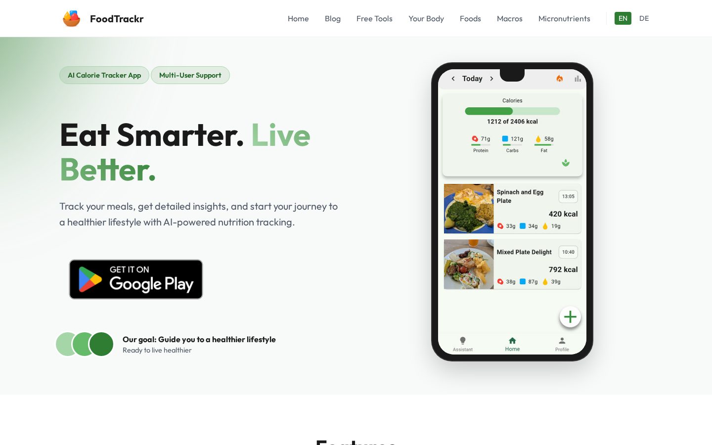 FoodTrackr Homepage