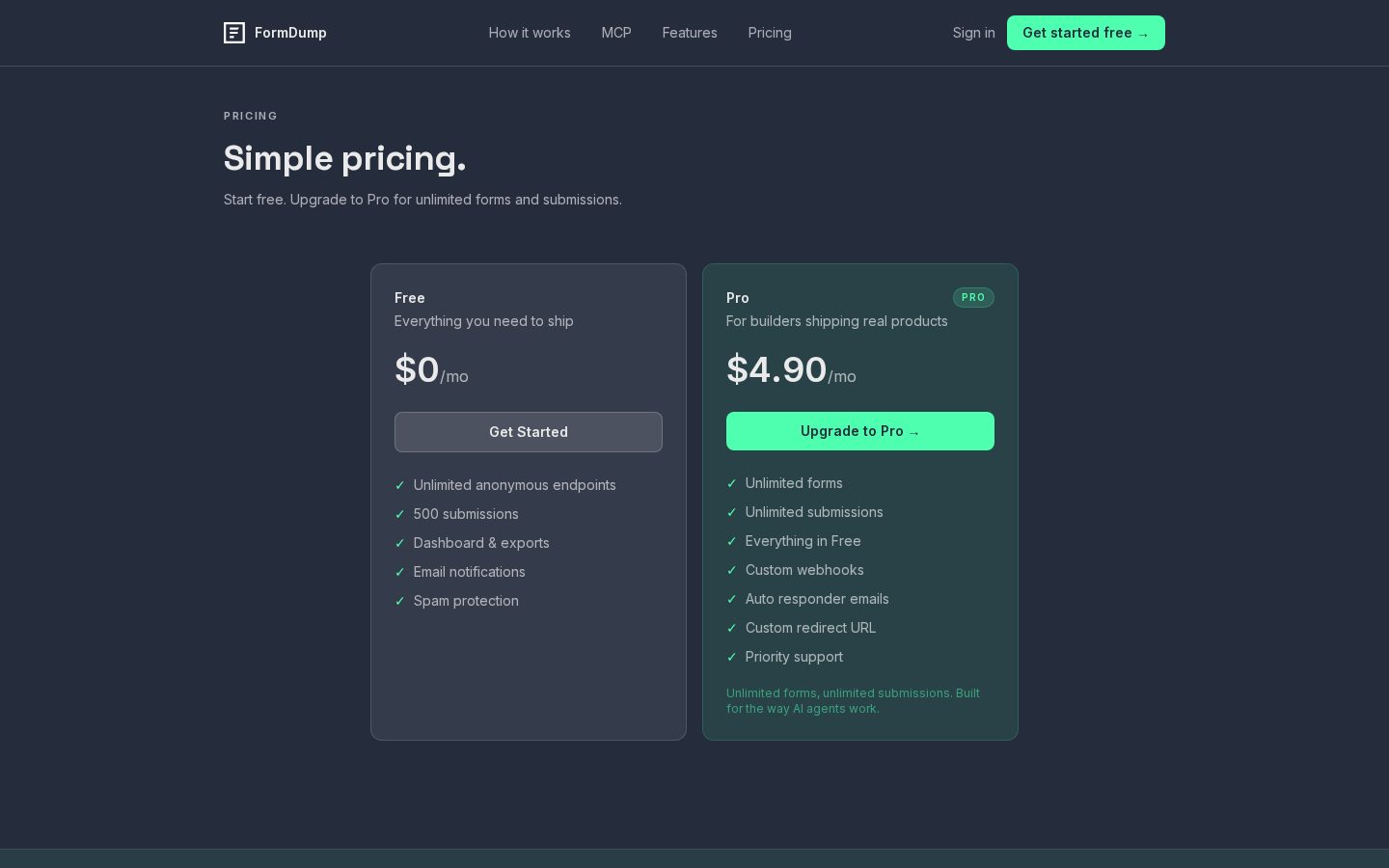 Form Dump Pricing