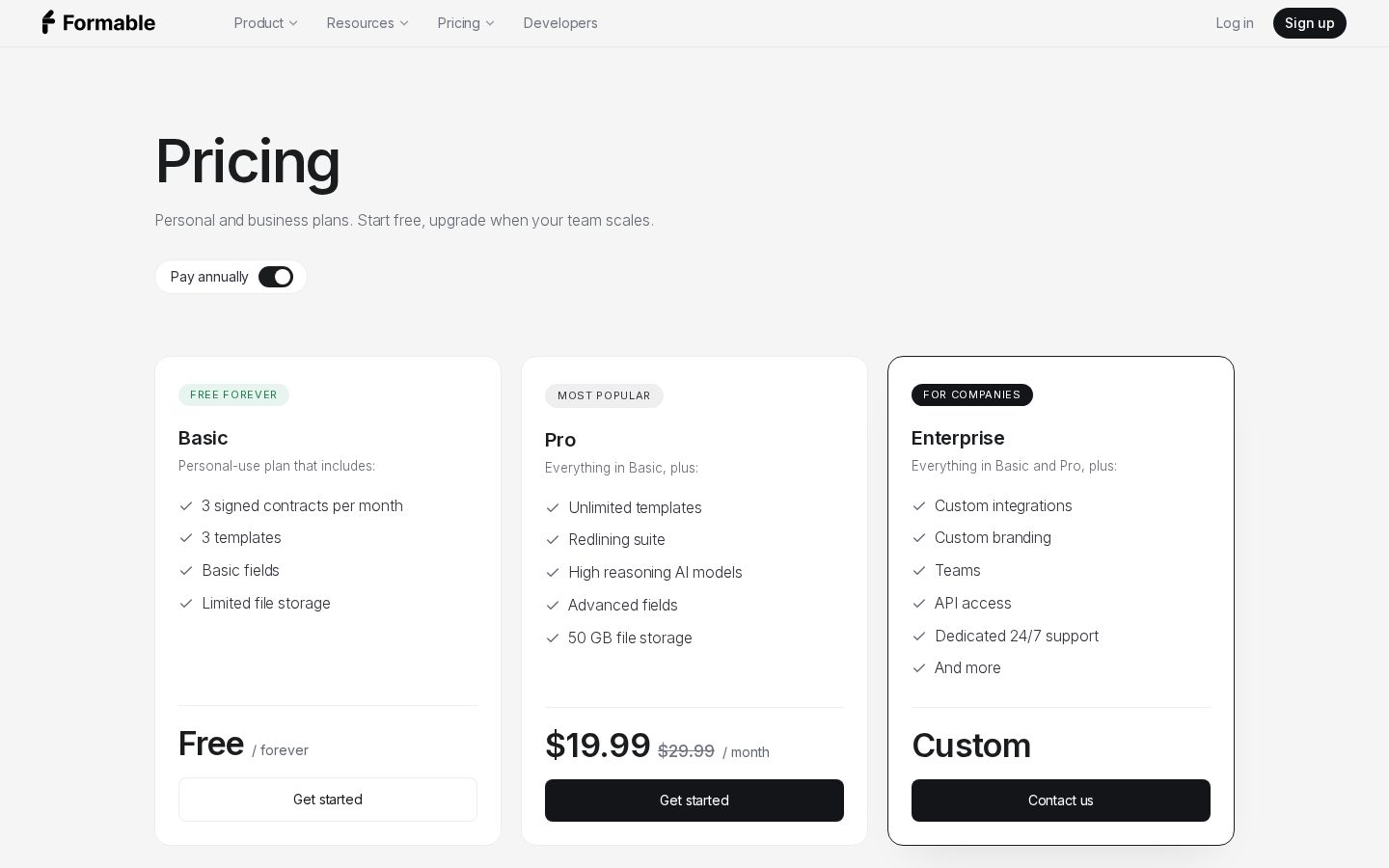 Formable Pricing