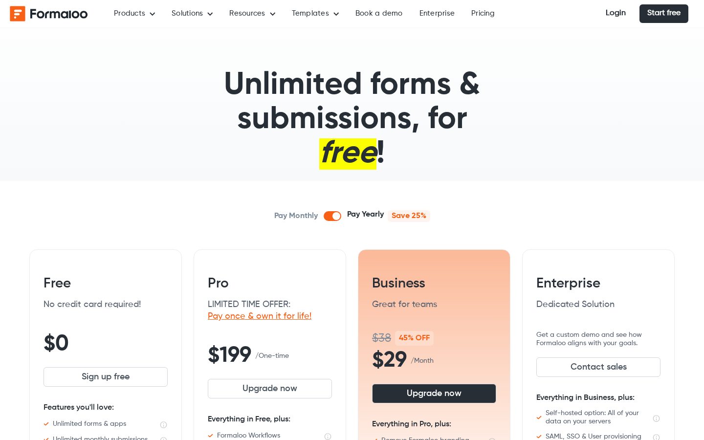 Formaloo Pricing