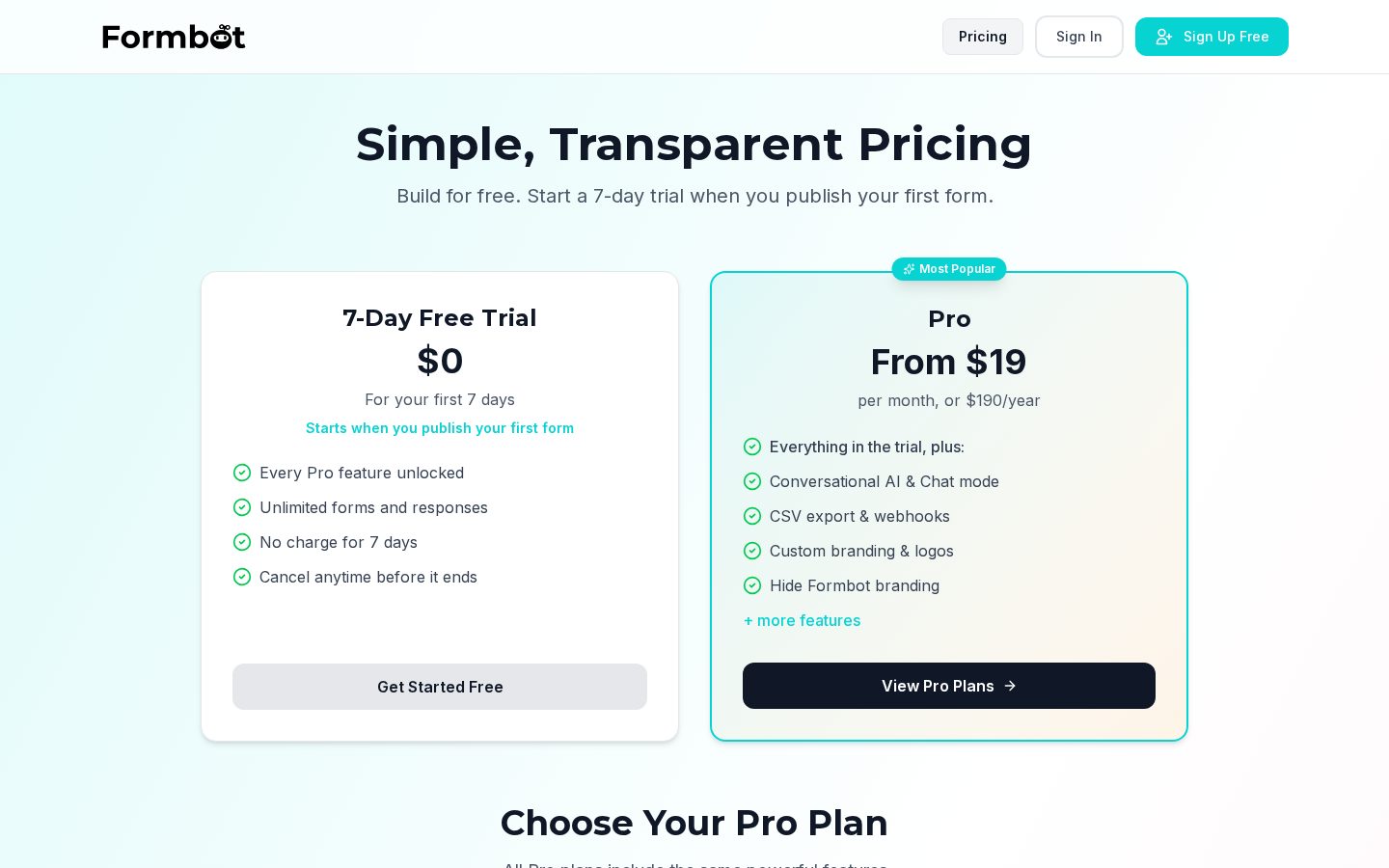 Formbot Pricing