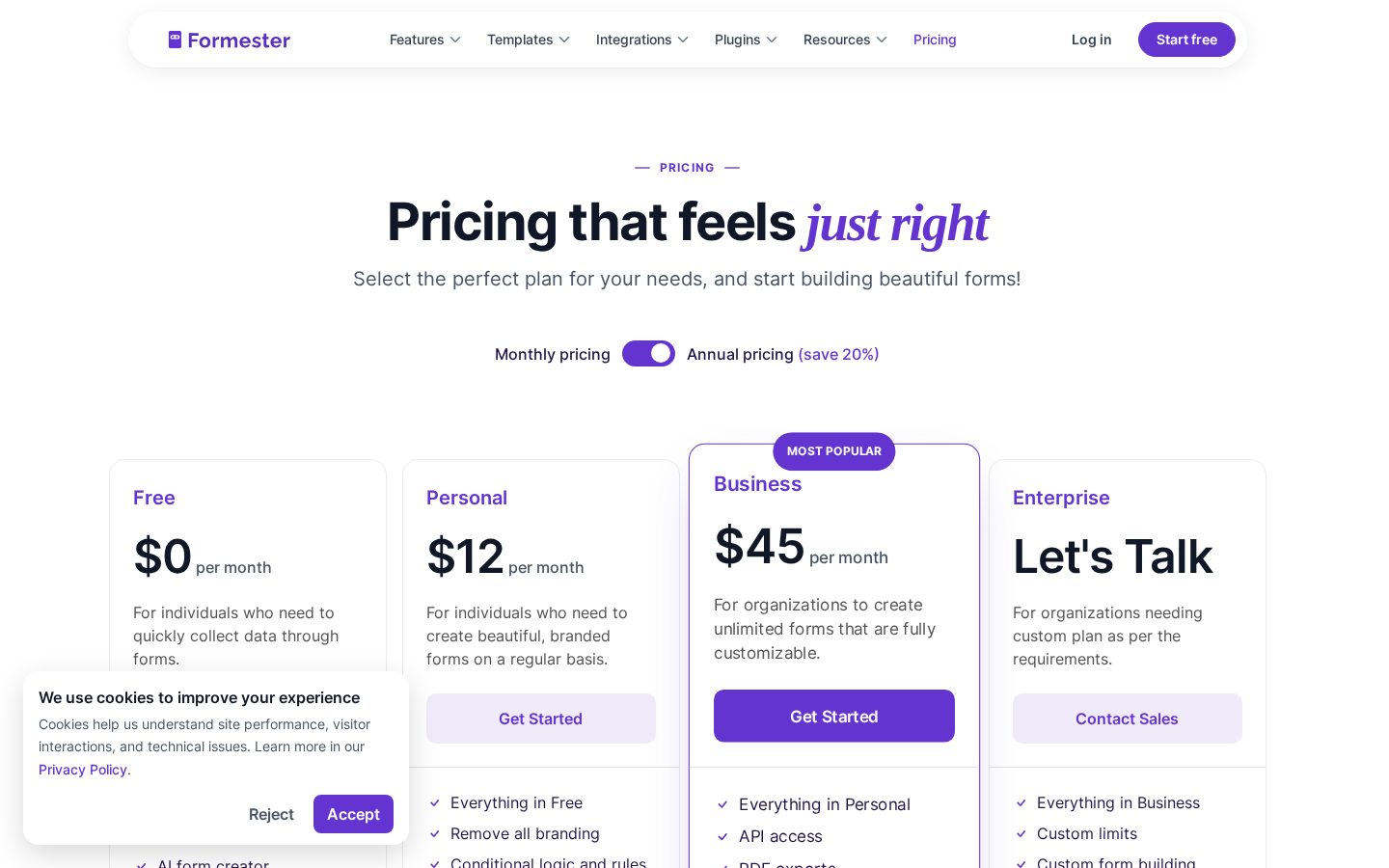 Formester Pricing