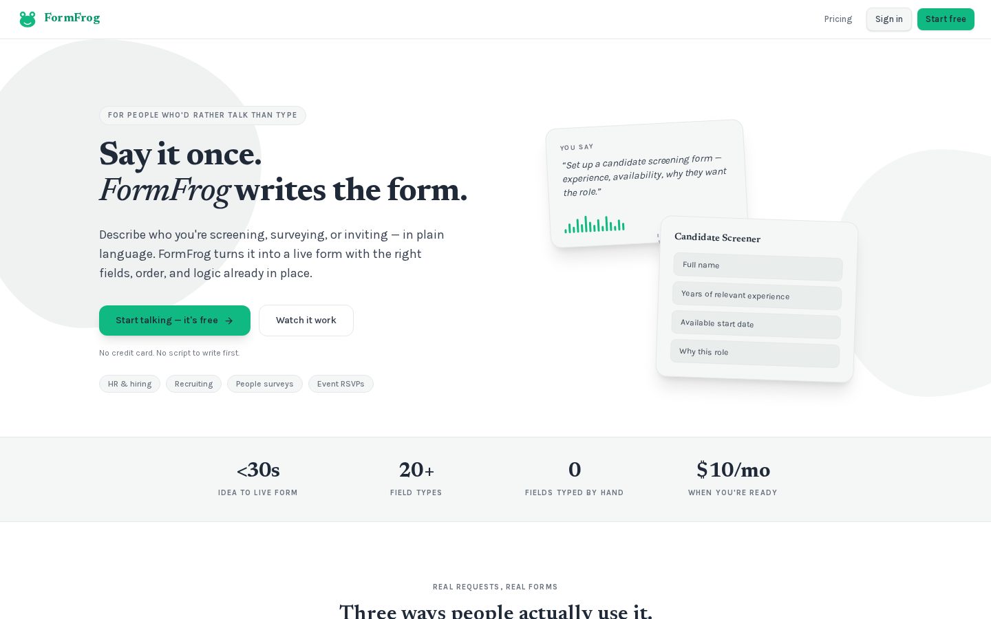 FormFrog Homepage