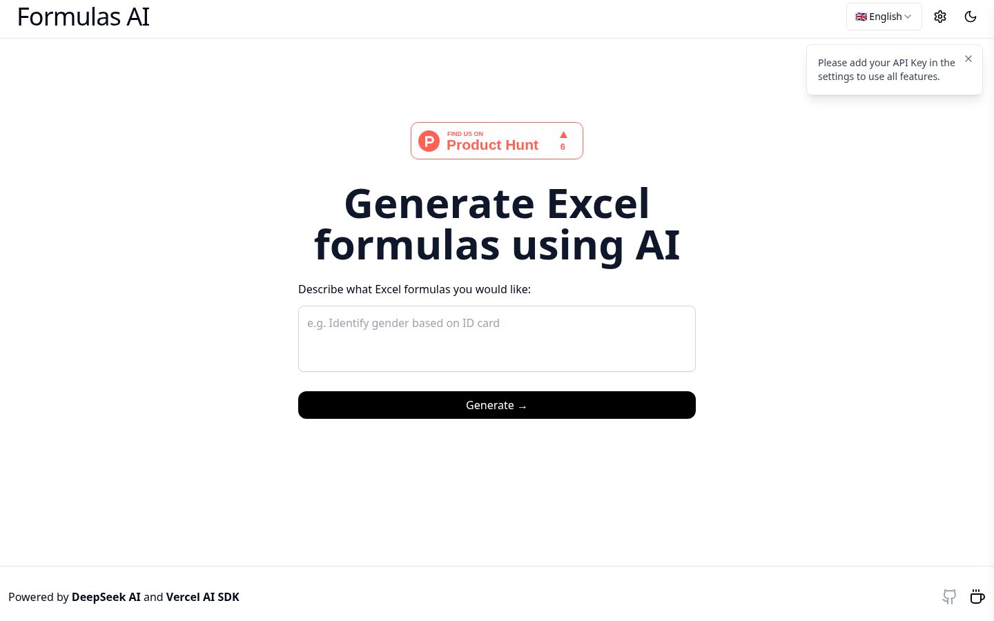 Formulas AI Homepage