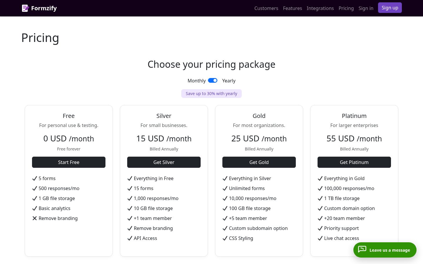 formzify Pricing