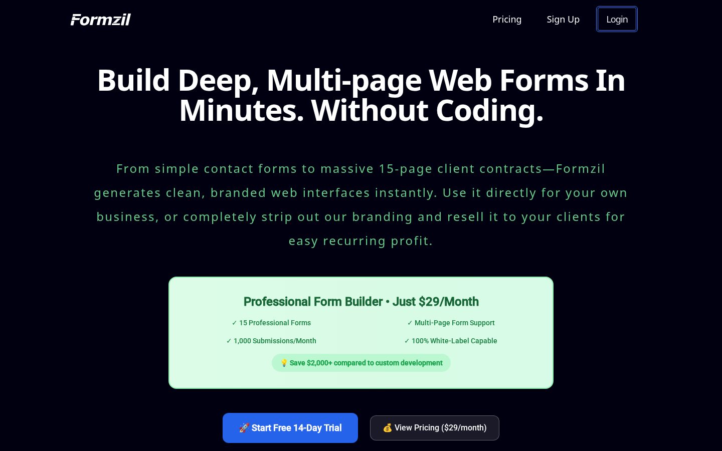 Formzil Homepage