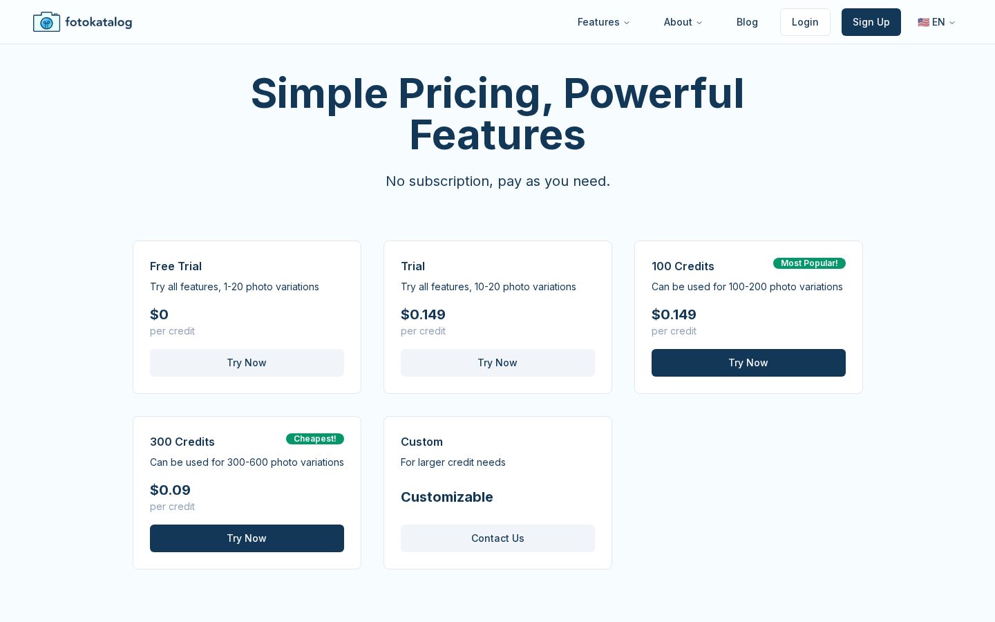 Fotokatalog Pricing