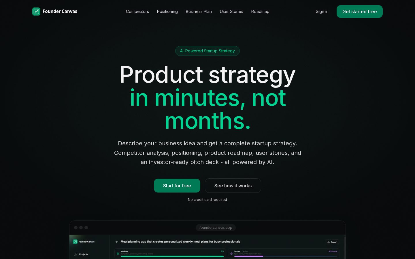 Founder Canvas Homepage