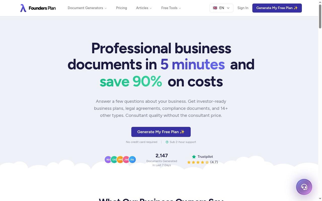 FoundersPlan Homepage