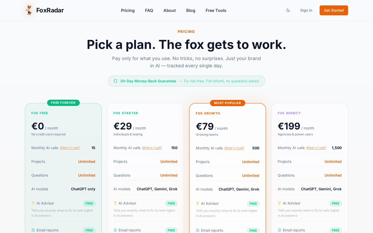 FoxRadar Pricing