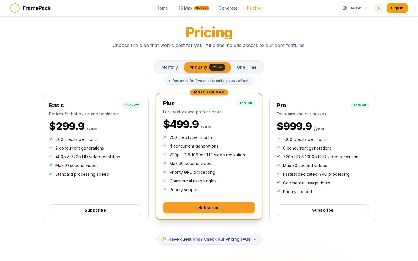 framepack Pricing
