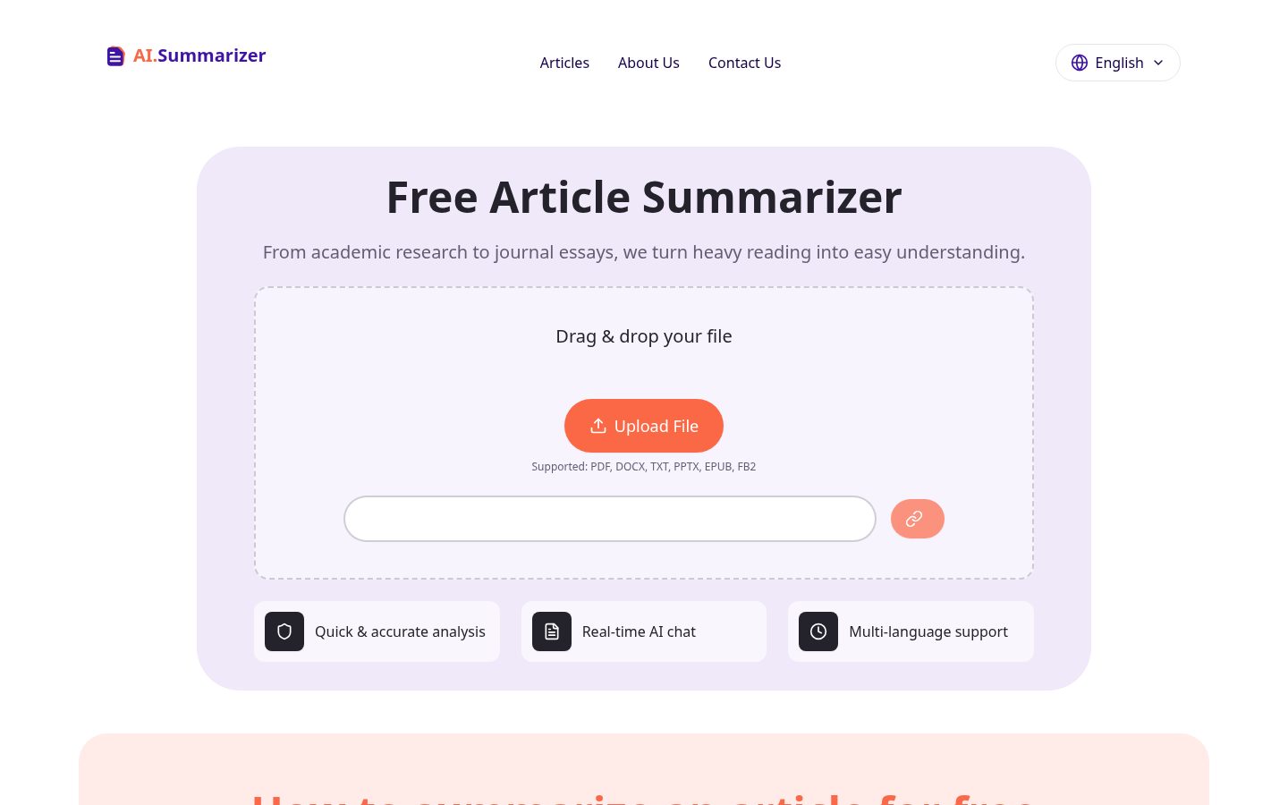 Free AI Article Summarizer Homepage