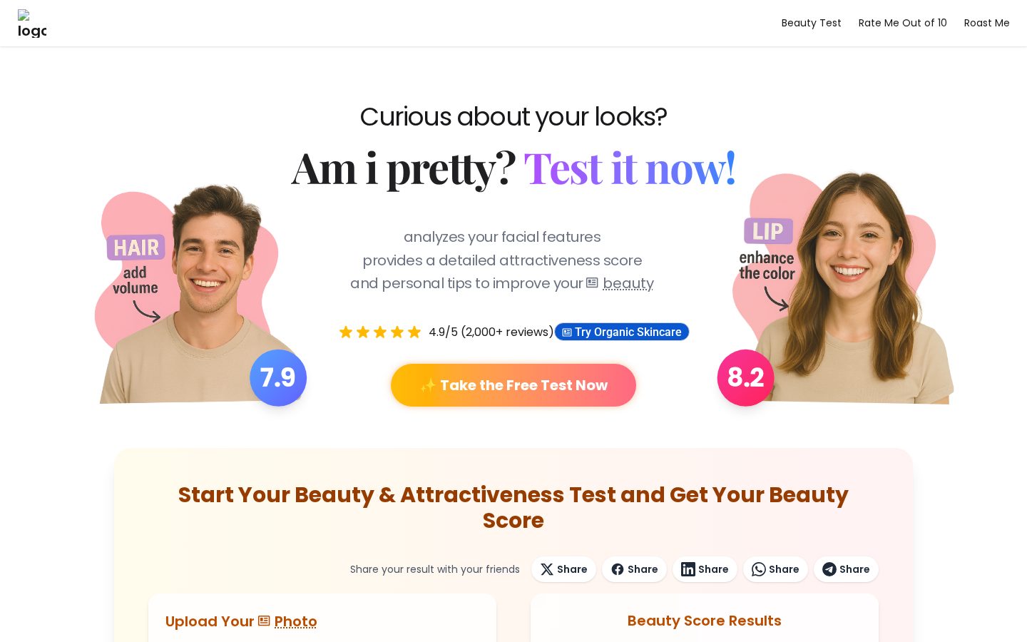 Free AI Beauty Test – Get Your Precise Beauty Rating and Analysis Homepage