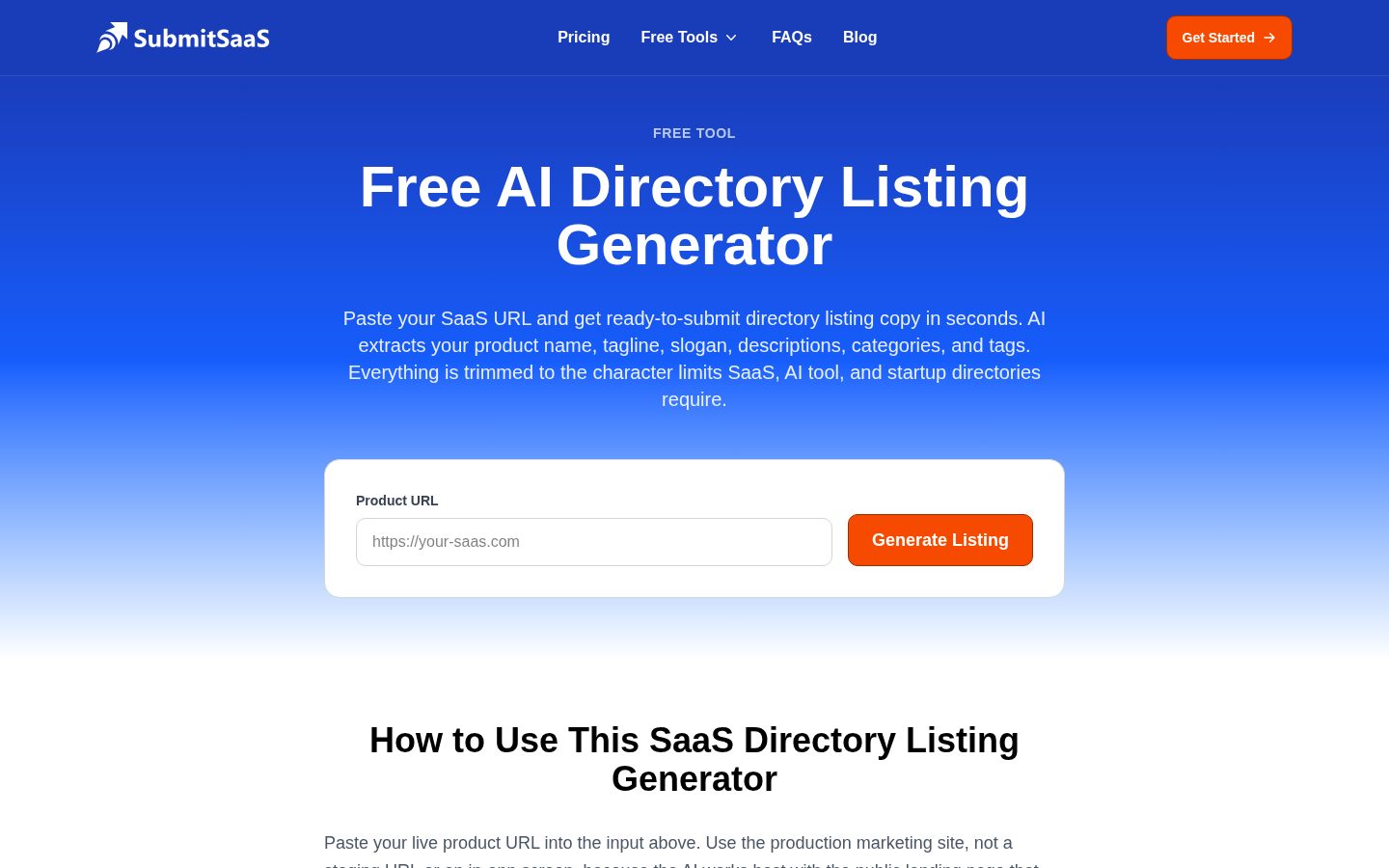 Free AI Directory Listing Generator Homepage