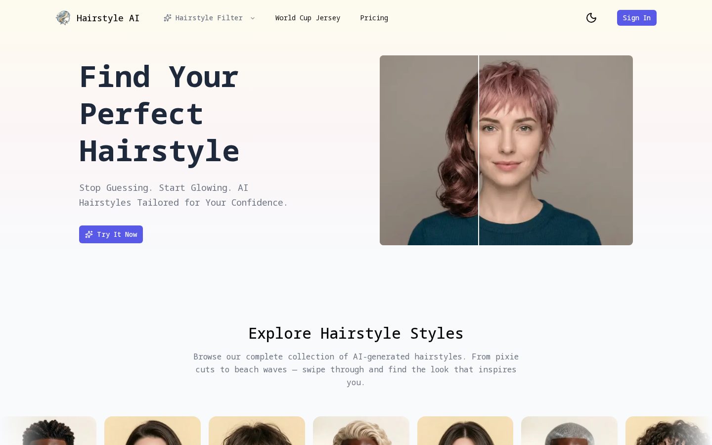 Free AI Hairstyle Try On Homepage
