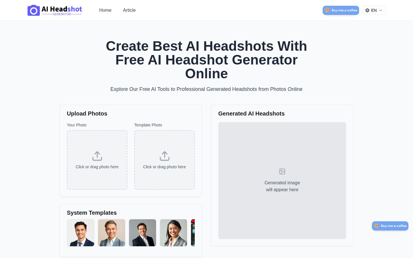 Free AI Headshot Generator Homepage