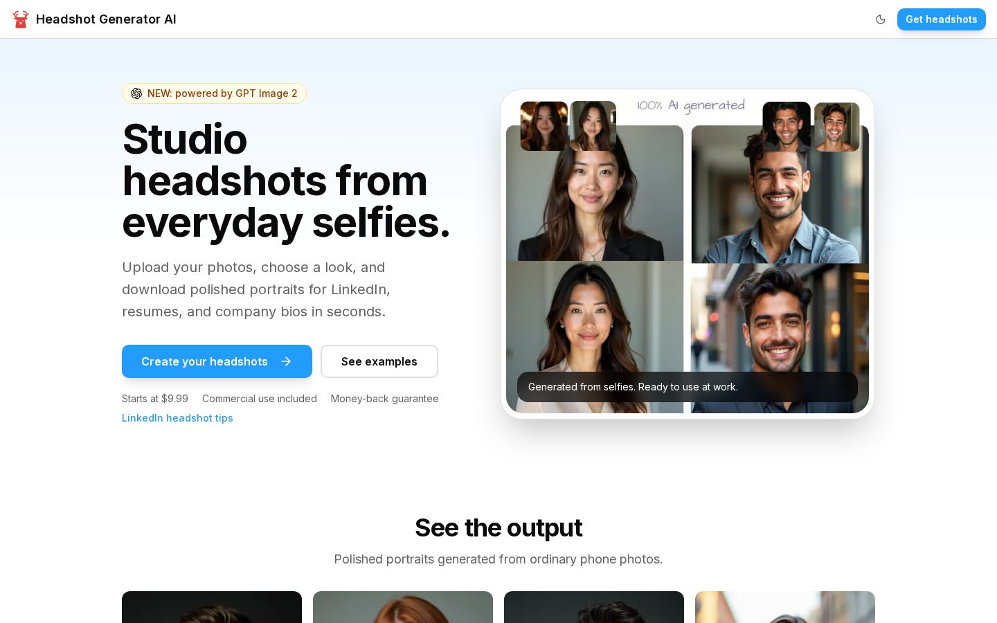 Free AI Headshot Generator Online Homepage