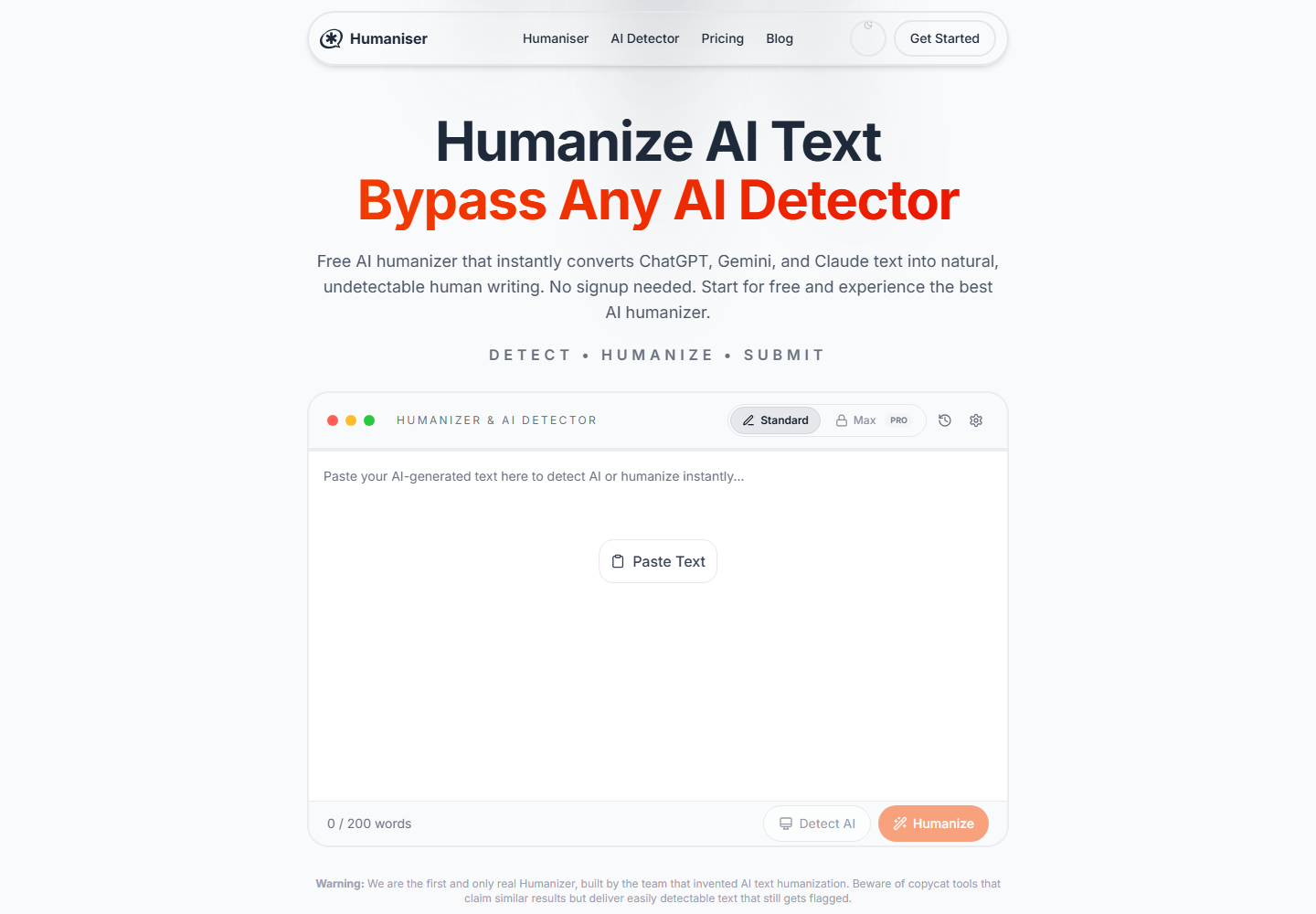 Free AI Humanizer homepage