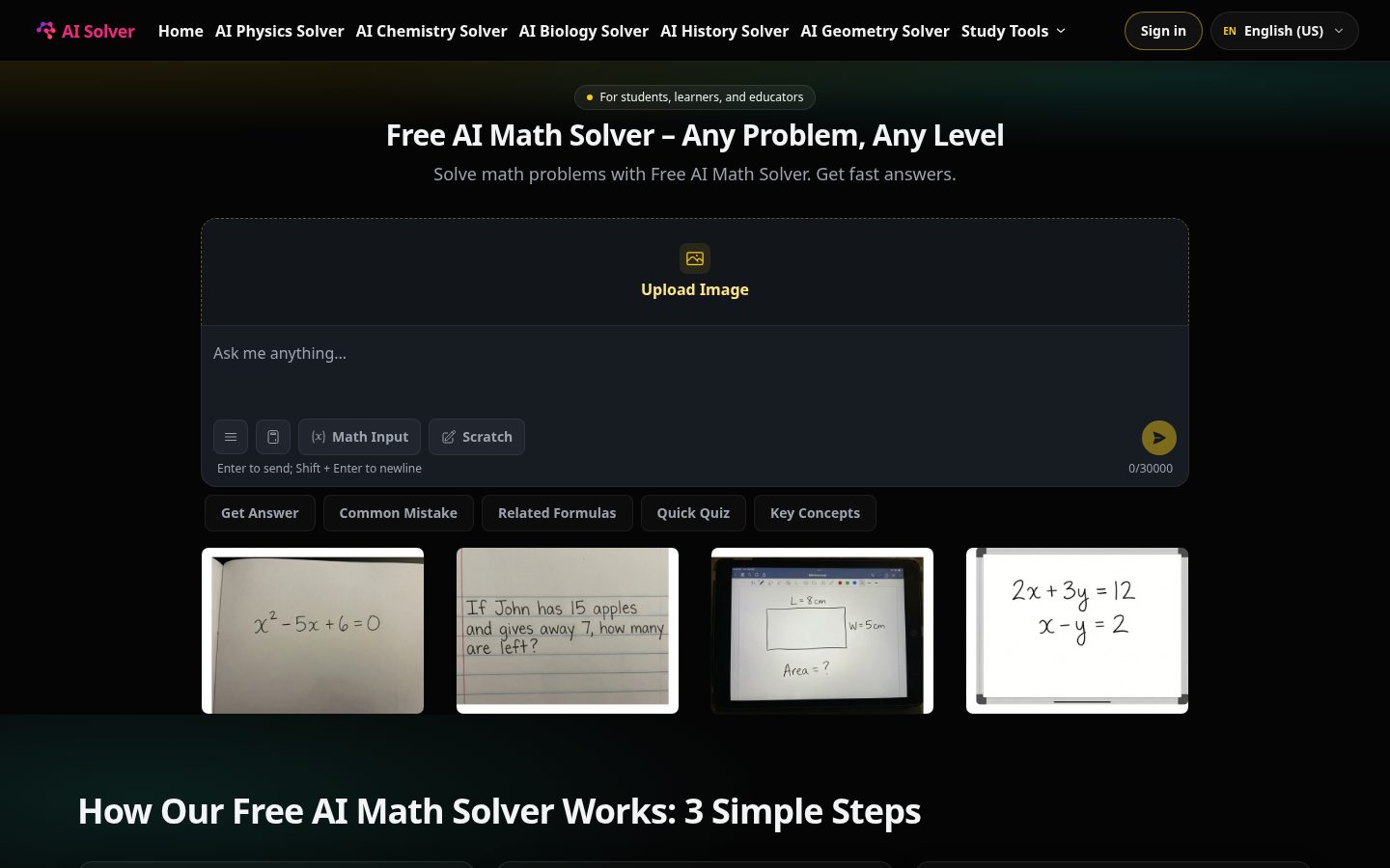 Free AI Math Solver Homepage