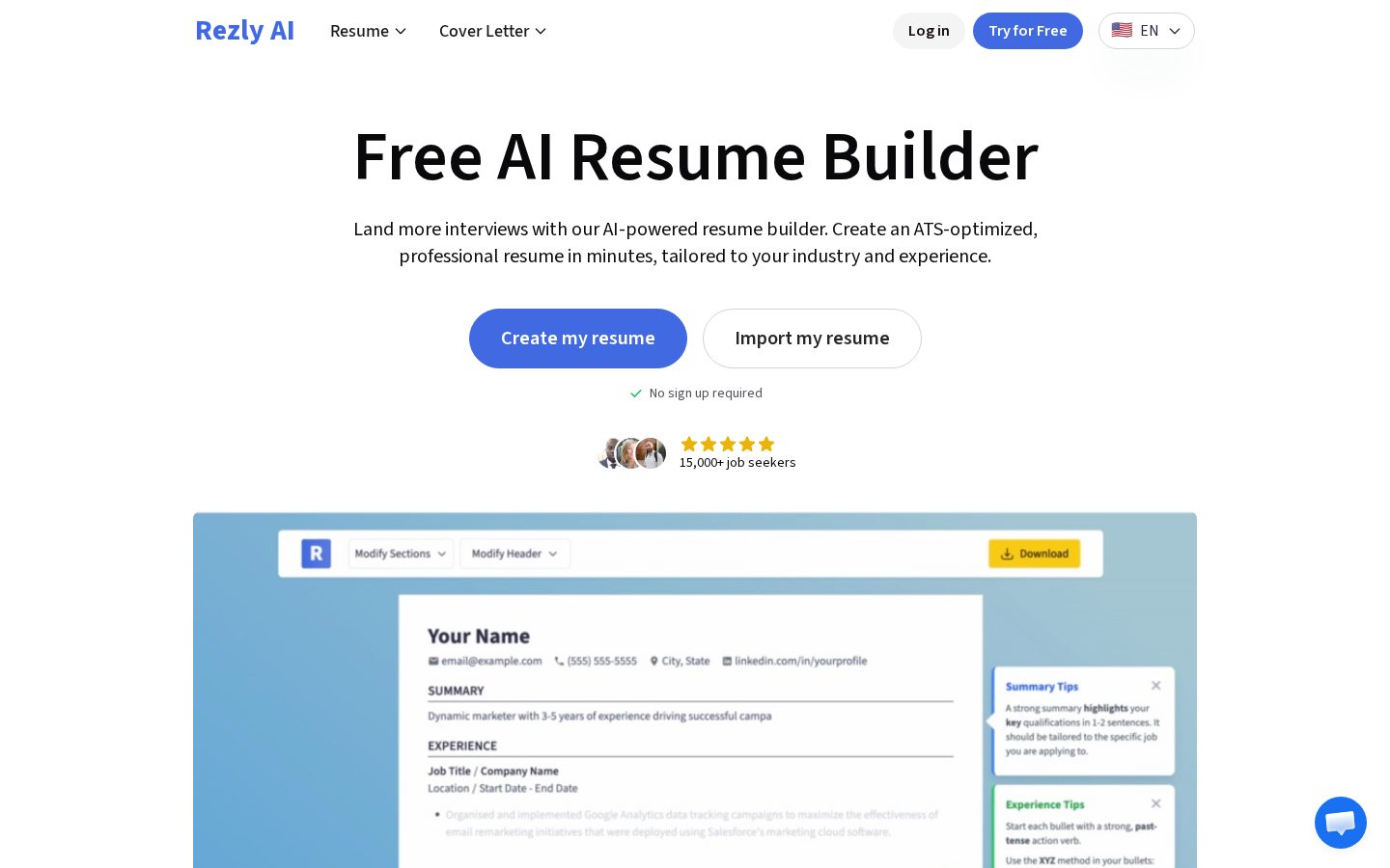 Free AI Resume Builder Homepage