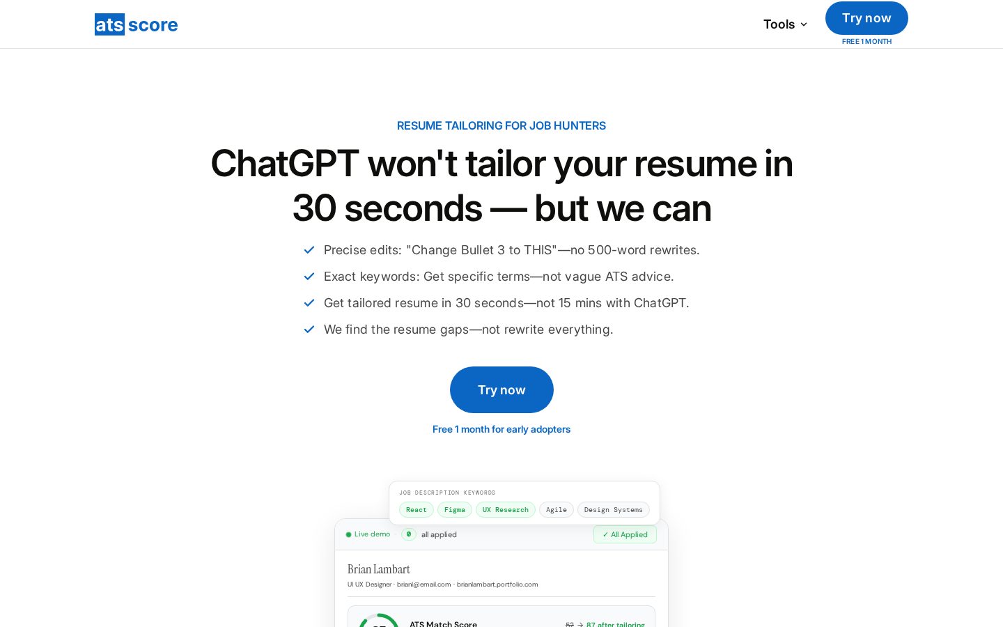 Free AI Resume Keywords Checker Homepage