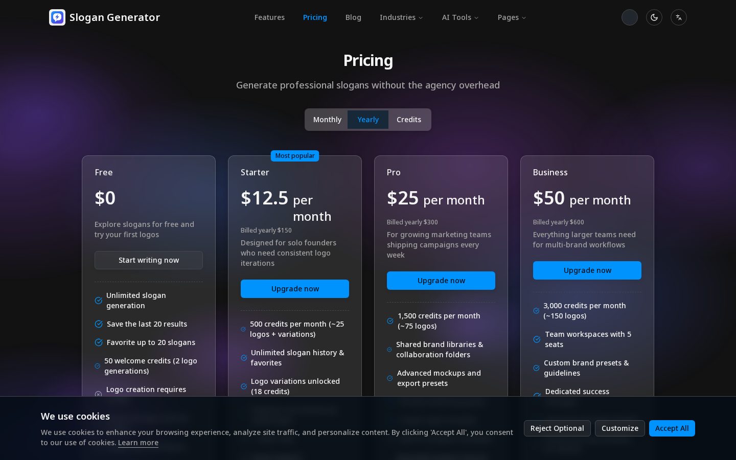 Free AI Slogan Generator Pricing