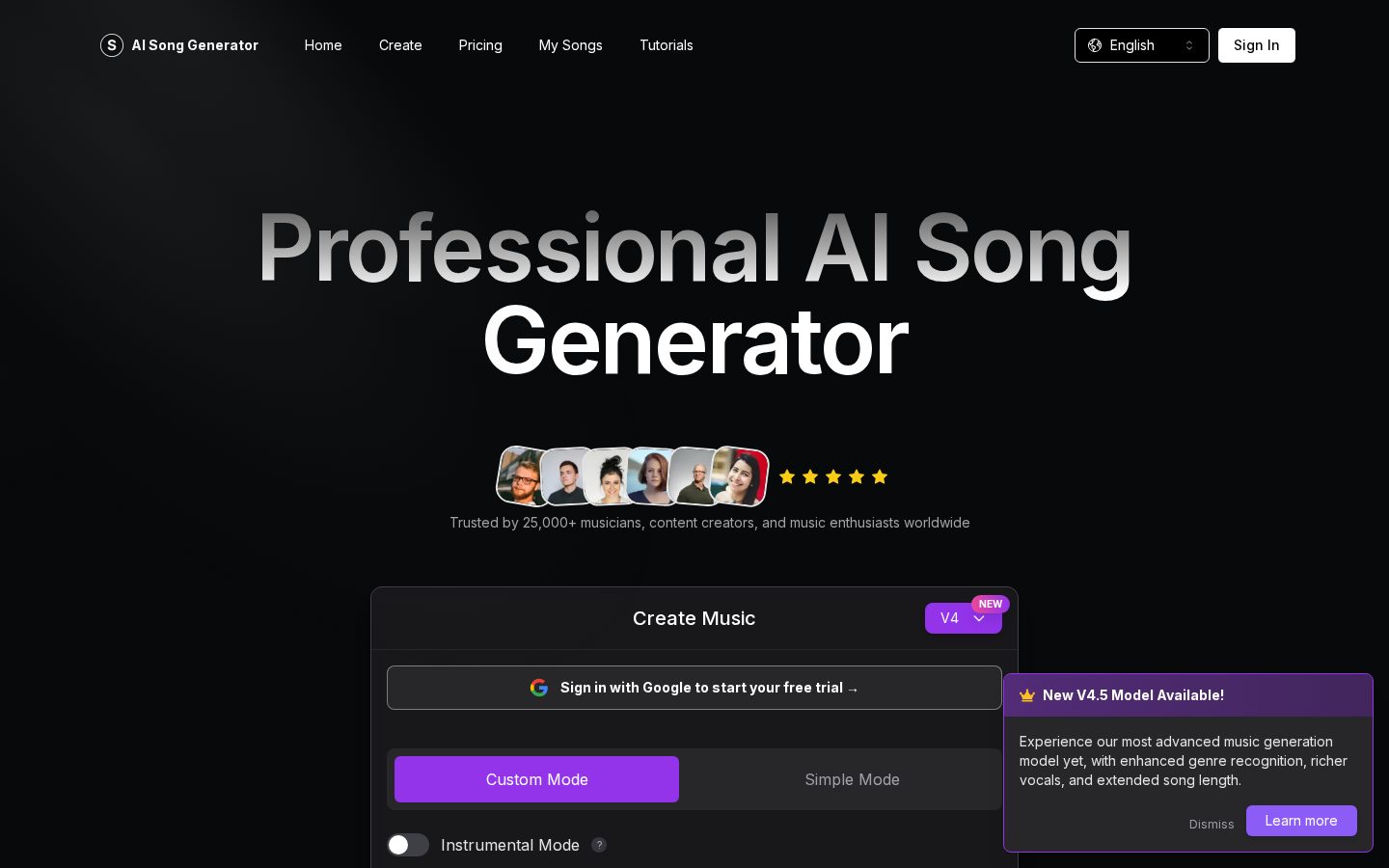 Free AI Song Maker Homepage