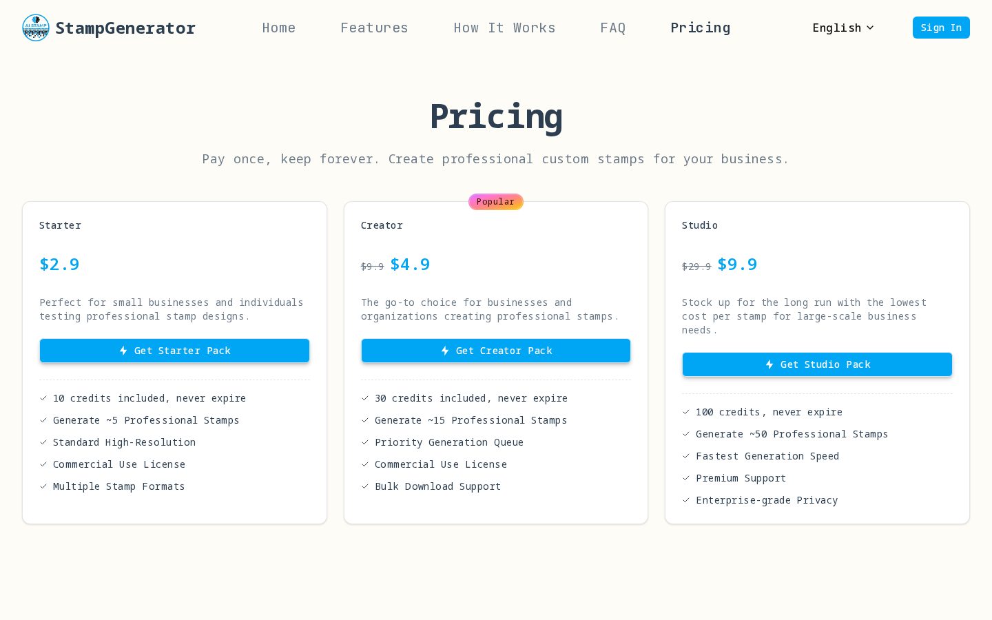 Free AI Stamp Generator Pricing