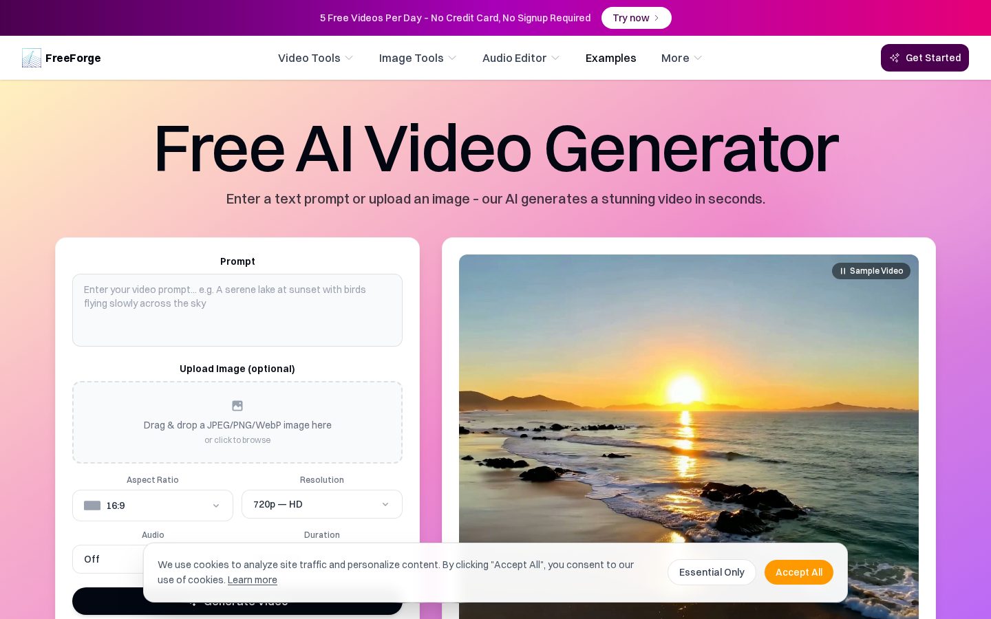 Free AI Video Generator Homepage