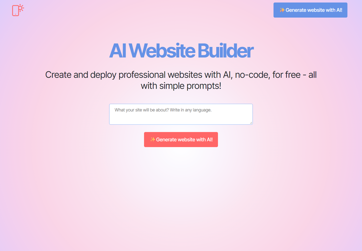 Free AI website builder with Code Export! homepage