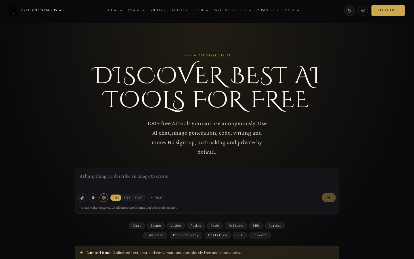 Free Anonymous AI Homepage